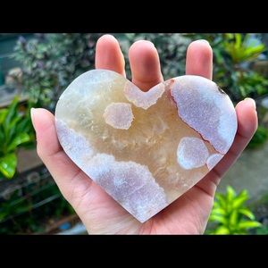 Pink Amethyst Flower Agate Heart with Quartz